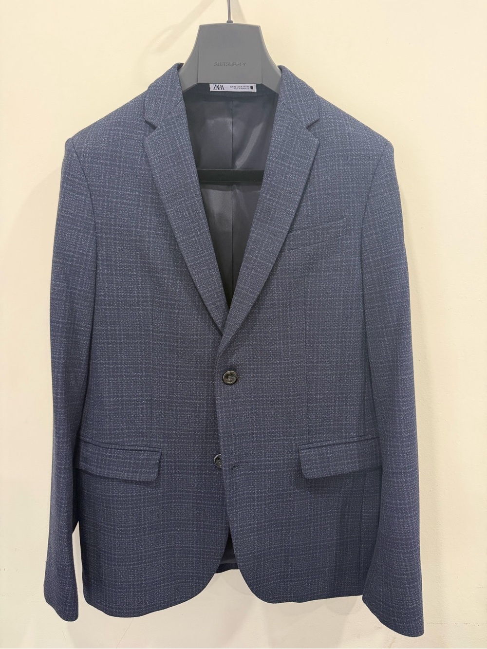 Zara Men Deep Blue Textured Two-Button Sport Coat 36R